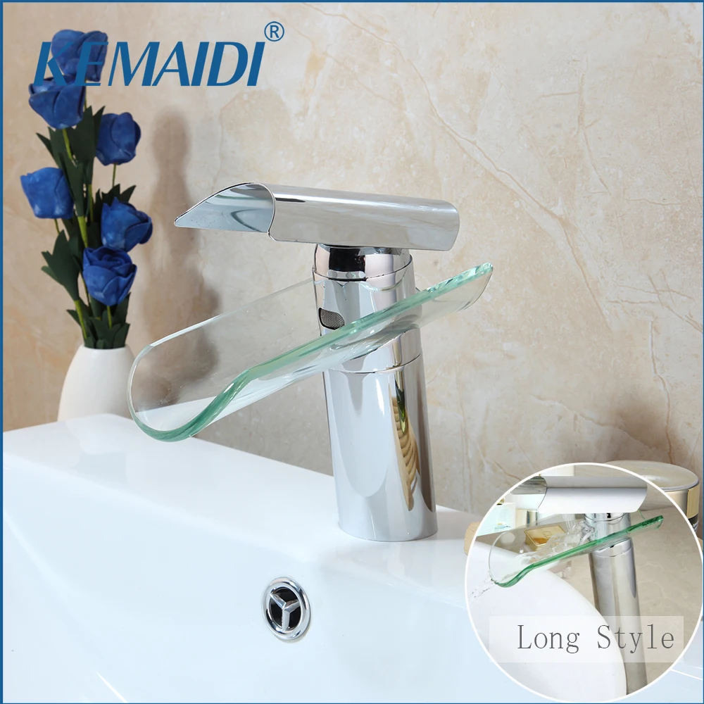 KEMAIDI ванная комната умывальник стеклянный кран водопад стеклянная раковина хром