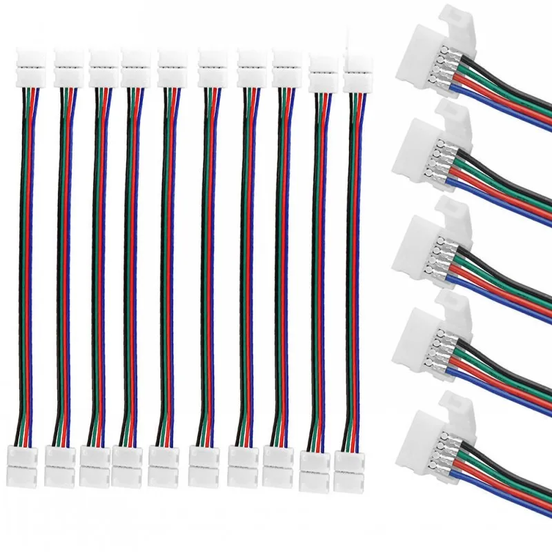 5 шт. 4 pin 10 мм RGB led коннектор адаптер с двойными solderless зажимами провод кабель |