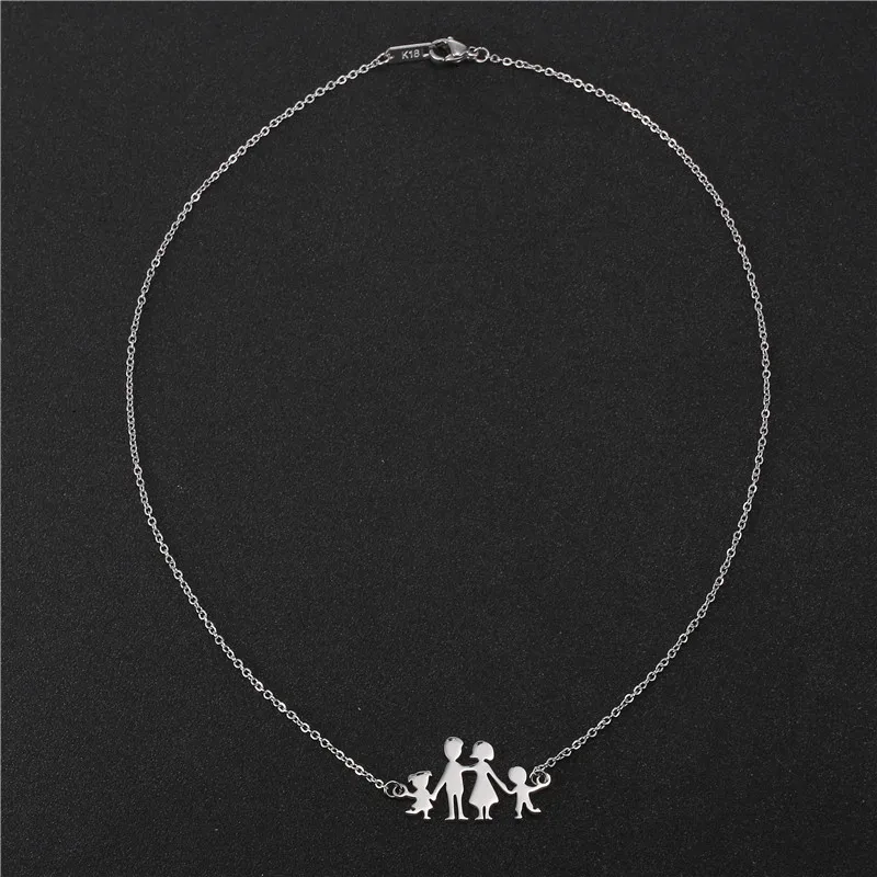 Нержавеющая сталь Mama Papa Kids семейное ожерелье Женские украшения Мальчики Девочки Фигурка аксессуары серебряный цвет ожерелье модные украшения