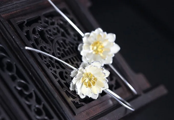 Модные 925 серебряные серьги цветок лотоса ювелирные изделия Pendientes Brincos|jewelry