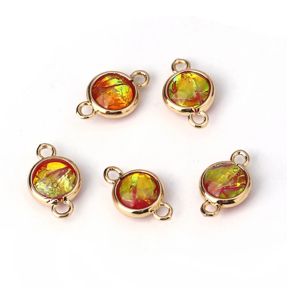 DoreenBeads медь и смола AB Радужный цвет Aurora Borealis разъемы круглый светильник золотой Небесно-Голубой 16x10 мм-15x9 мм, 5 шт