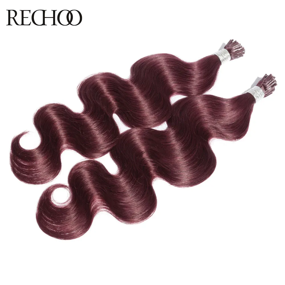 Rechoo 100 г/лот 100s предварительно скрепленные накладные волосы с I-tip 1"-24" Remy кератиновые человеческие волнистые волосы натуральные человеческие волосы