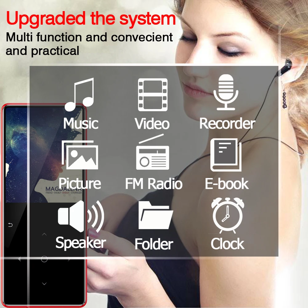 MP3 Player with bluetooth and built-in Speaker touch keys fm radio ebook mini USB music slim portable metal 16GB 32GB | Электроника
