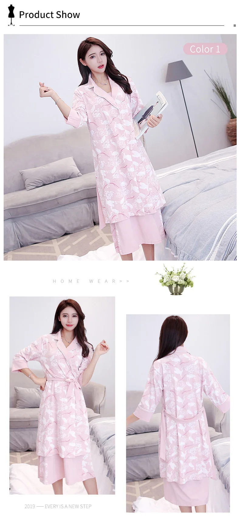 2 Pieces Cotton Sleepshirt Set for Women Bedgown Girls Nightgown Ladies Sleepwear High Quality Cotton Slumber Wear Robe Set