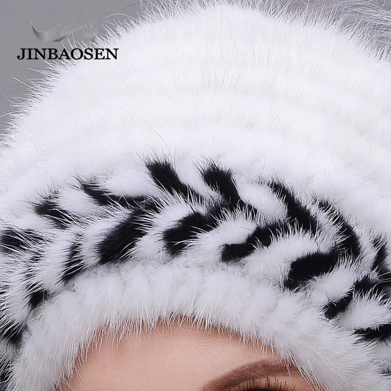 Женская шапка из натурального меха норки JINBAOSEN брендовая теплая вязаная с лисьим