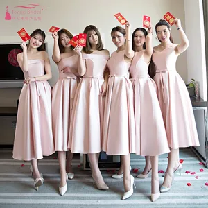 Bridesmaid Dresses Ever Pretty Women Pink Short Boat Neck A-Line Satin Bridesmaid Dress Elegant Wedding Party Dresses JQ10