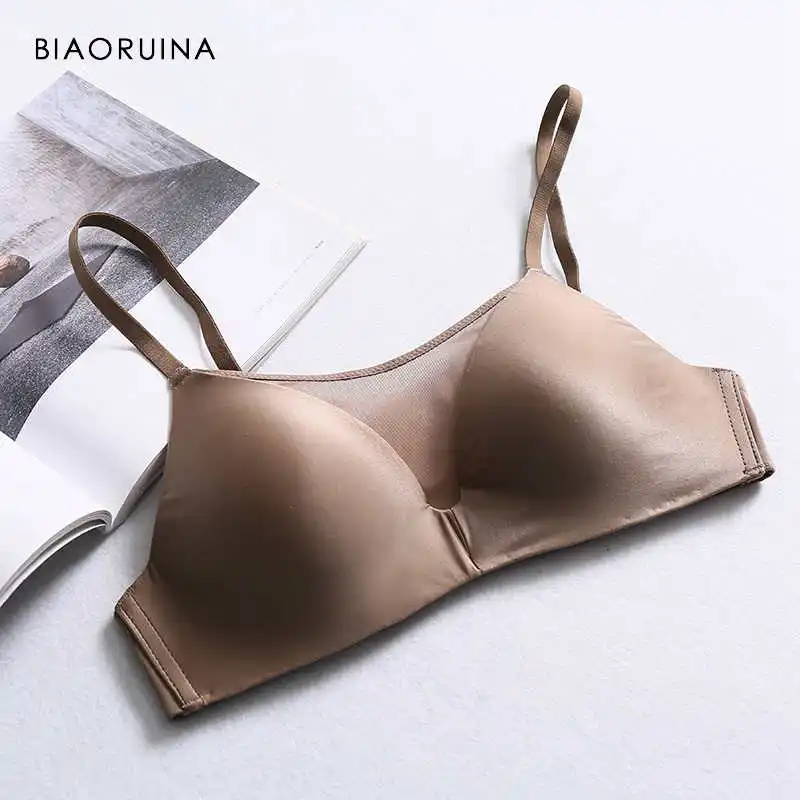Brown BIAORUINA, женские повседневные Бесшовные бюстгальтеры, женские бюстгальтеры пуш-ап, Бюстгальтеры без косточек, женские удобные дышащие бюстгальтеры, нижнее белье - Color: Brown