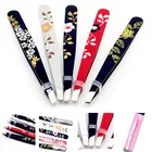 1 шт. пинцет для бровей с цветочным принтом из нержавеющей стали пинцет для бровей с косым кончиком инструмент для снятие макияжа волос