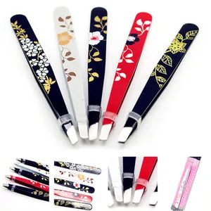 1 шт. пинцет для бровей с цветочным принтом из нержавеющей стали пинцет для бровей с косым кончиком инструмент для снятие макияжа волос