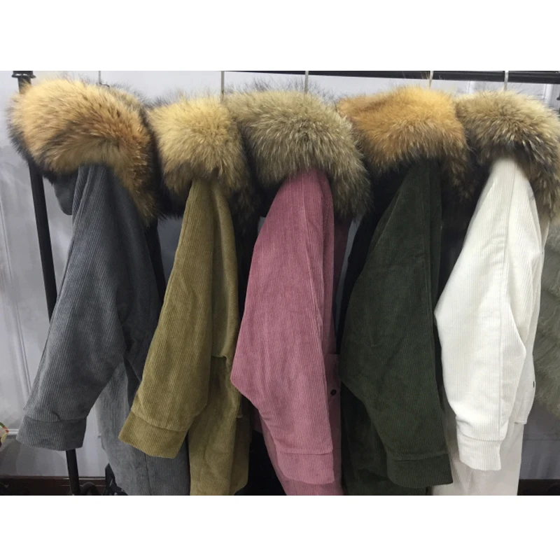 Большой Размеры 2018 зима Для женщин s парки натуральный мех енота меховой воротник