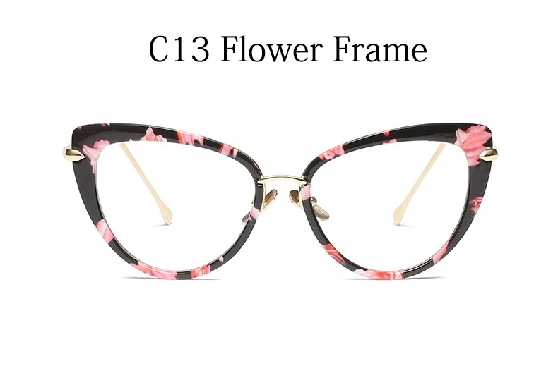 C13 Flower Frame Оправа для очков для женщин оправа для очков в стиле кошачьи глаза прозрачные линзы Женские оправы для очков винтажные прозрачные очки TR90 - Цвет оправы: C13 Flower Frame