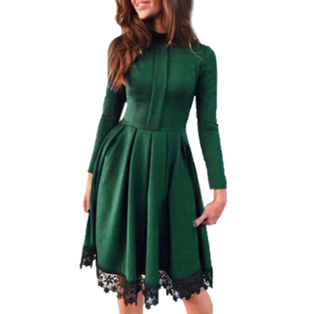 Элегантное кружевное платье Для женщин из кусков с высоким воротом короткими