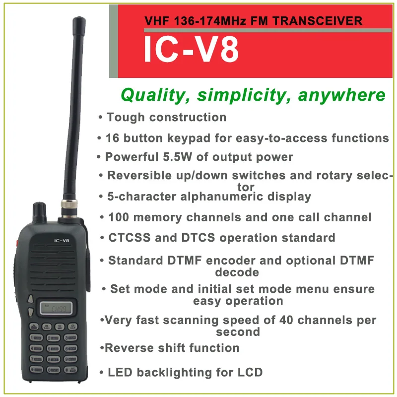 Brand New IC-V8 VHF 136-174MHz 100 Channels FM Transceiver