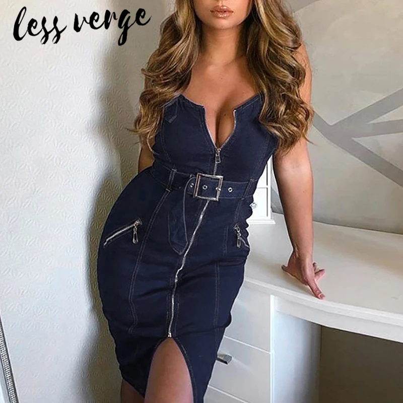 Lessverge с открытой спиной облегающее джинсовое платье миди женское летнее на