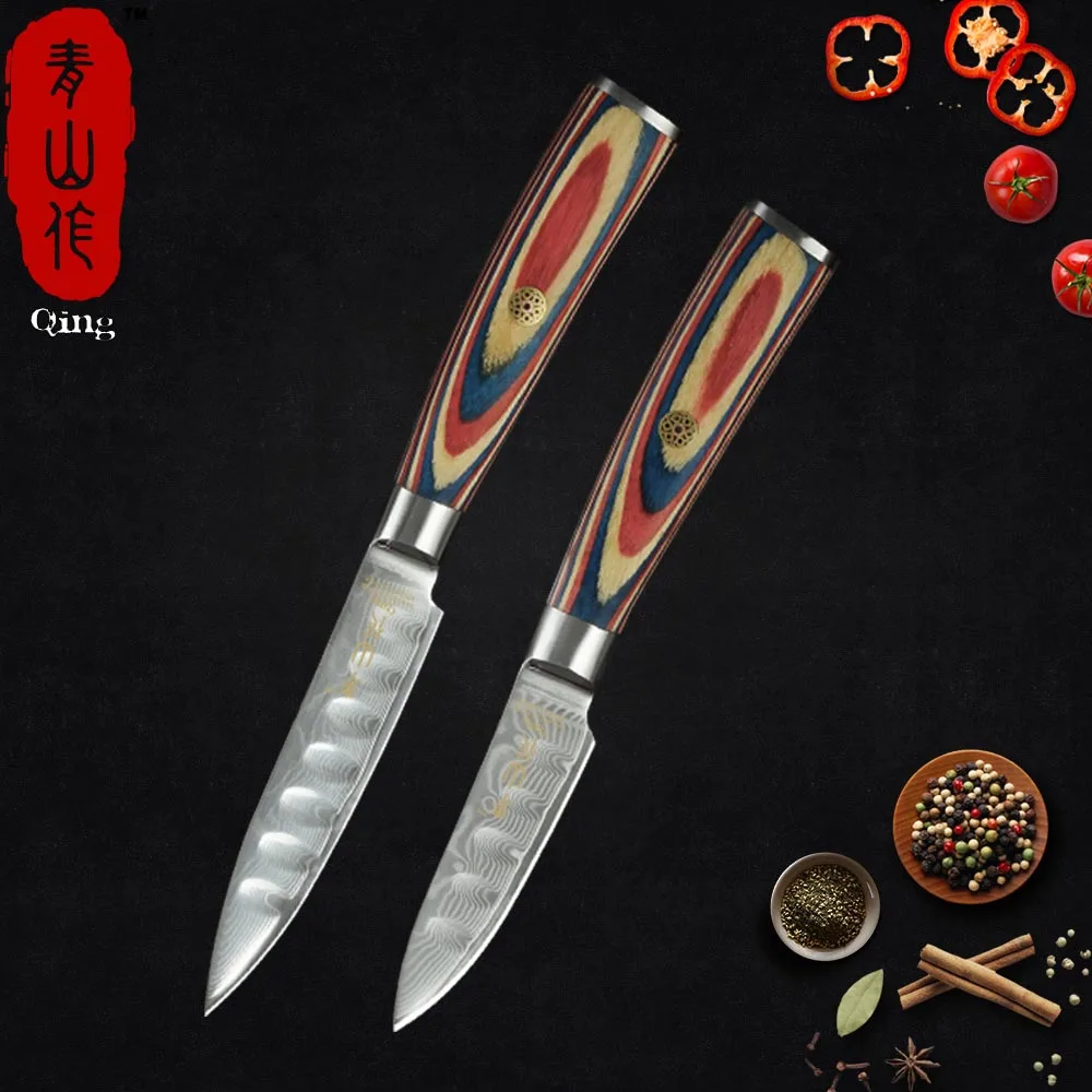 Qing дамасский набор кухонных ножей 3 &quotдля очистки овощей 4&quot Универсальный нож