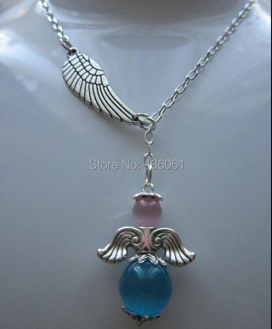 

10PCS Vintage Silvers Angel Wing Charms Glass Beads Necklace Pendants For Women Statement Necklace Accessories DIY Gifts X303