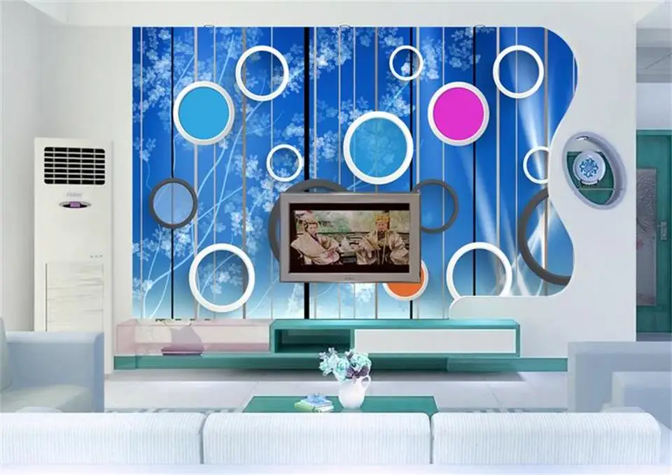 

3d фотообои на заказ, 3d обои, белые цветы, круги, синяя установка, настенная живопись, 3d настенные фрески, обои для стен 3 d