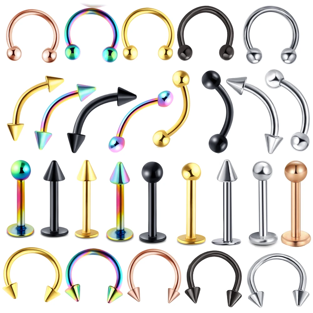 Набор для пирсинга TIANCIFBYJS, 1 шт., нержавеющая сталь, 14 г, 16 г, для живота, языка трагус для сосков, кольца для носа, бровей Набор для пирсинга TIANCIFBYJS, 1 шт., нержавеющая сталь, 14 г, 16 г, для живота, языка трагус для сосков, кольца для носа, бровей