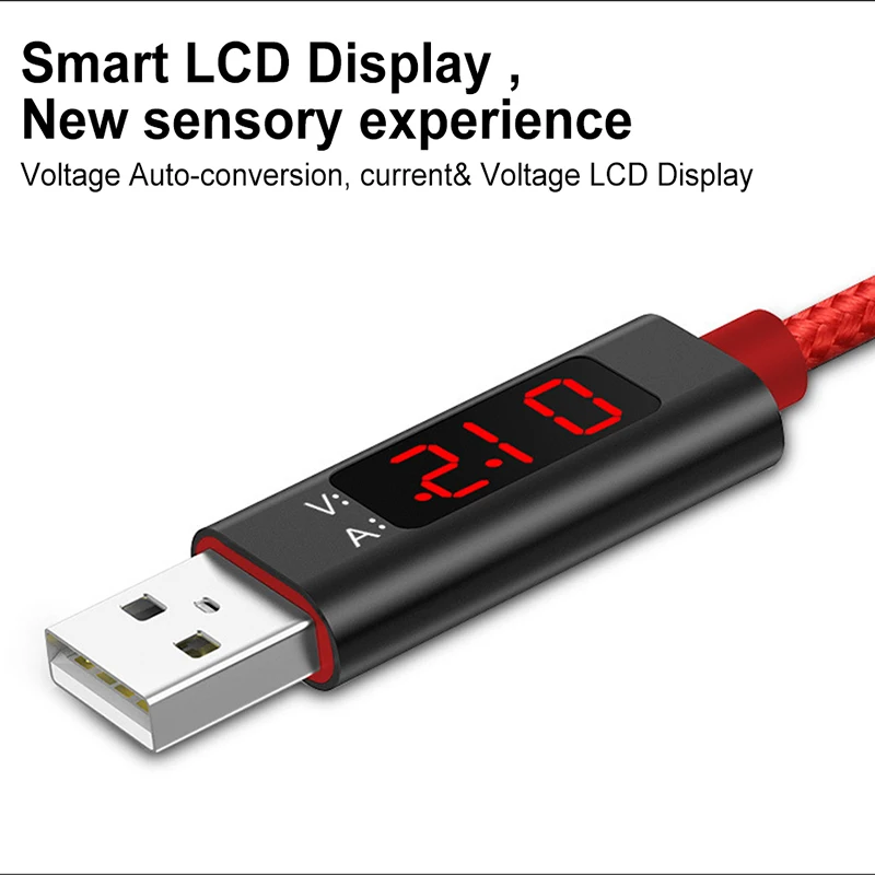 Overfly Micro usb Тип C кабель с светодиодный цифровой дисплей 5 в 2.4A быстрее зарядки