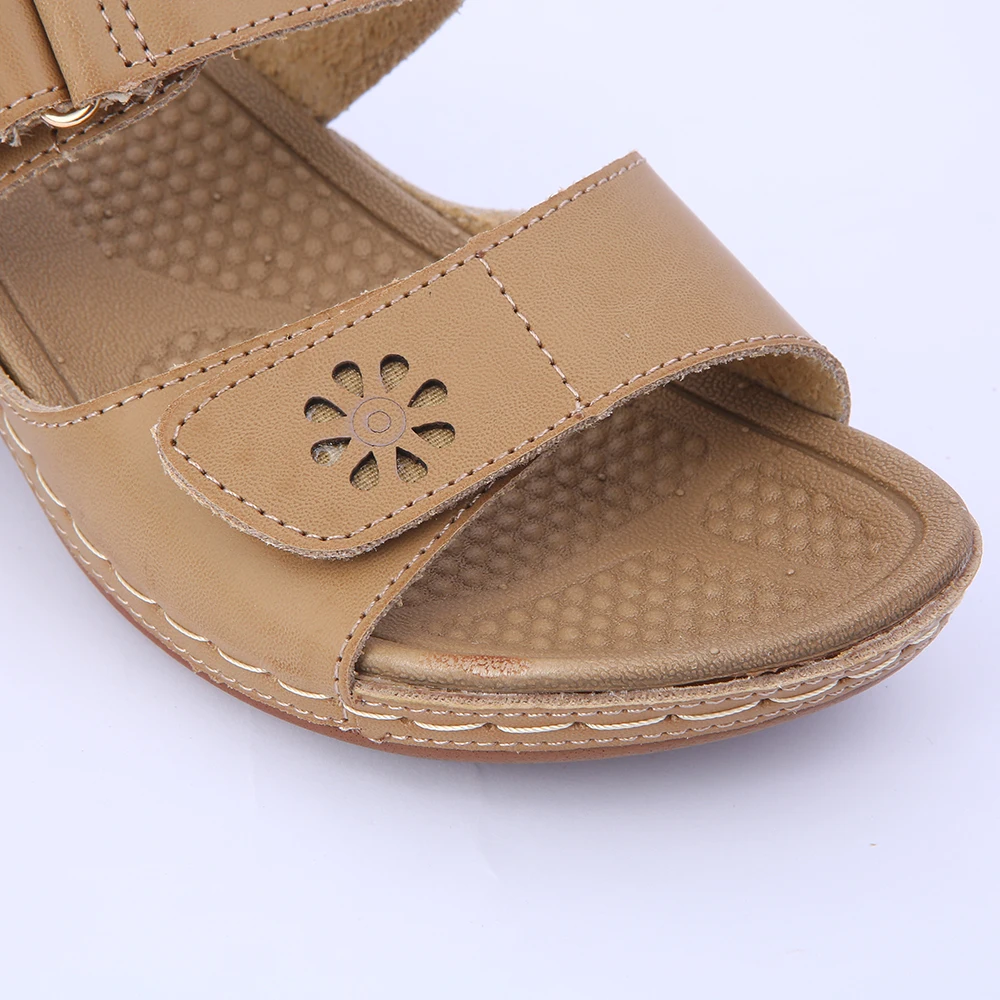 Women Slippers Platform Casual Rome Sewing Square Heels Leisure Summer Hook&amploop PU Patent Leather Light-weight Shoes HEYIYI | Обувь