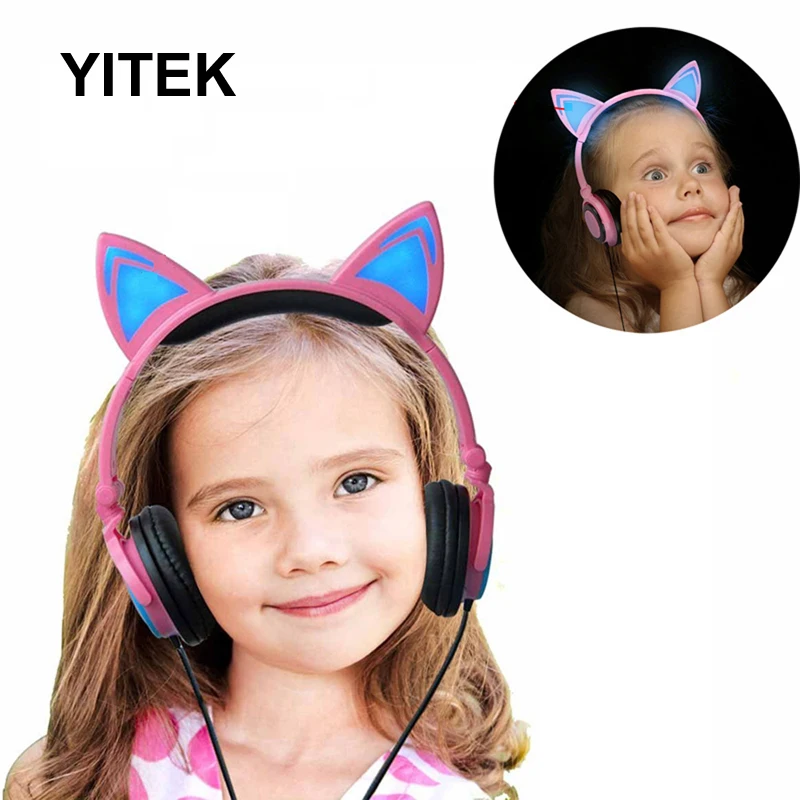 YITEK 01 кошачьи наушники светодиодные детские мигающие светящиеся музыкальные для