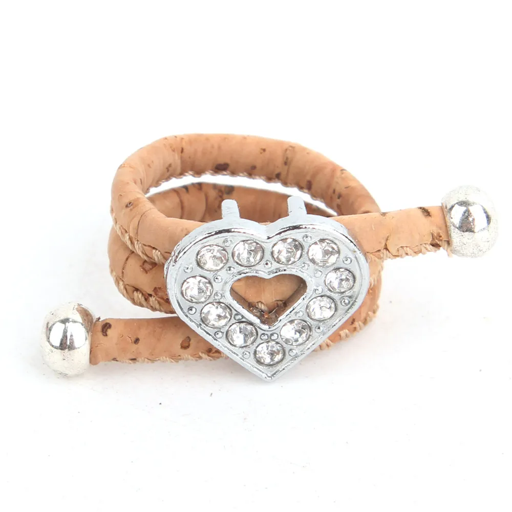 Cork ring Rhinestones Love heart Wood color Handmade jewelry adjustable the size of R-058 | Украшения и аксессуары