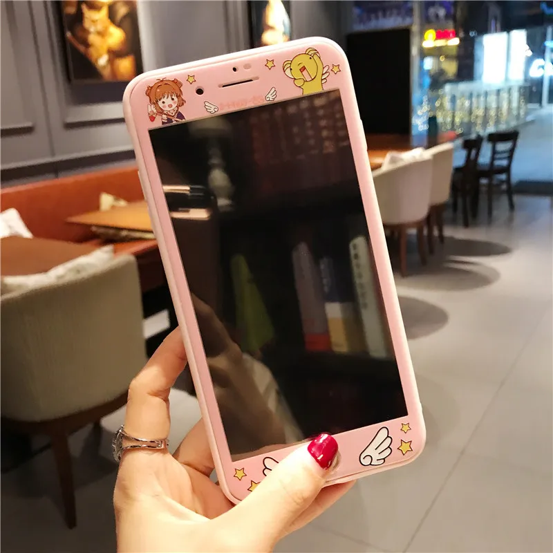 Чехол с принтом "Сейлор Мун"+ Защитная пленка для экрана для iphone 8 plus милый мультяшный розовый мягкий чехол для девочки для iphone 7 plus 6 6s стеклянная пленка чехол