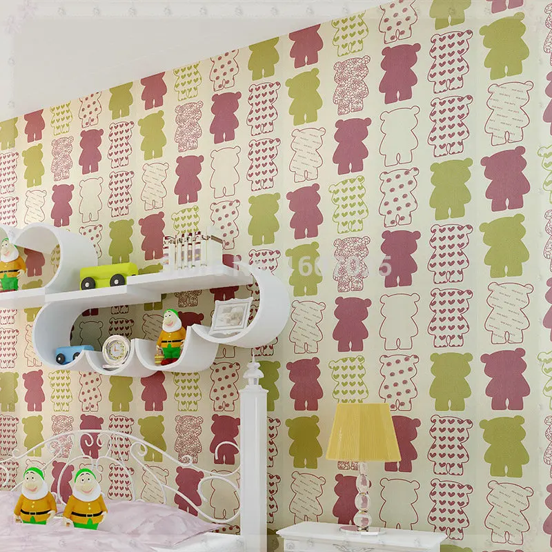 Flock Non Woven bear modern wallpaper roll for walls Luxury wall paper of bedroom kids room home decoration wholesale KITCHEN |