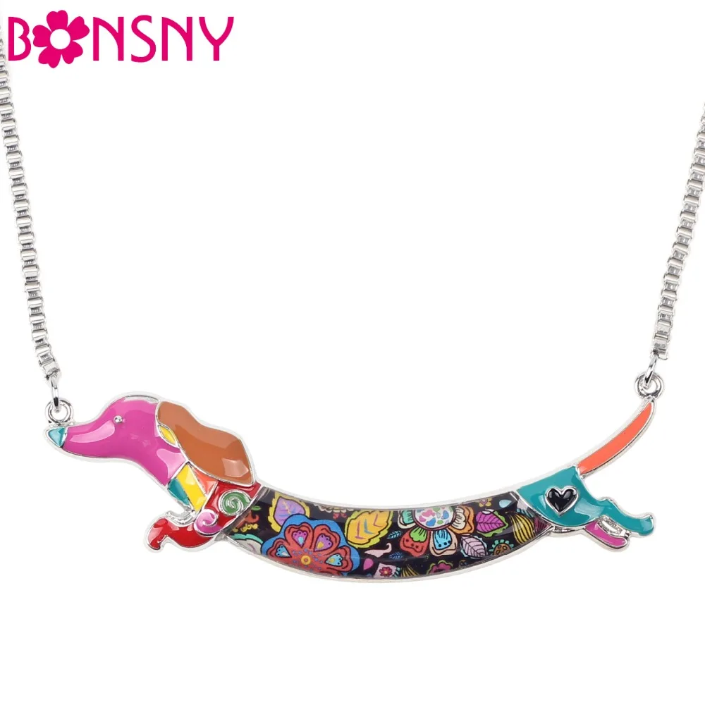 

Bonsny Statement Metal Alloy Enamel Animal Pets Dachshund Dog Choker Necklace Chain Collar Pendant Fashion New Jewelry For Women