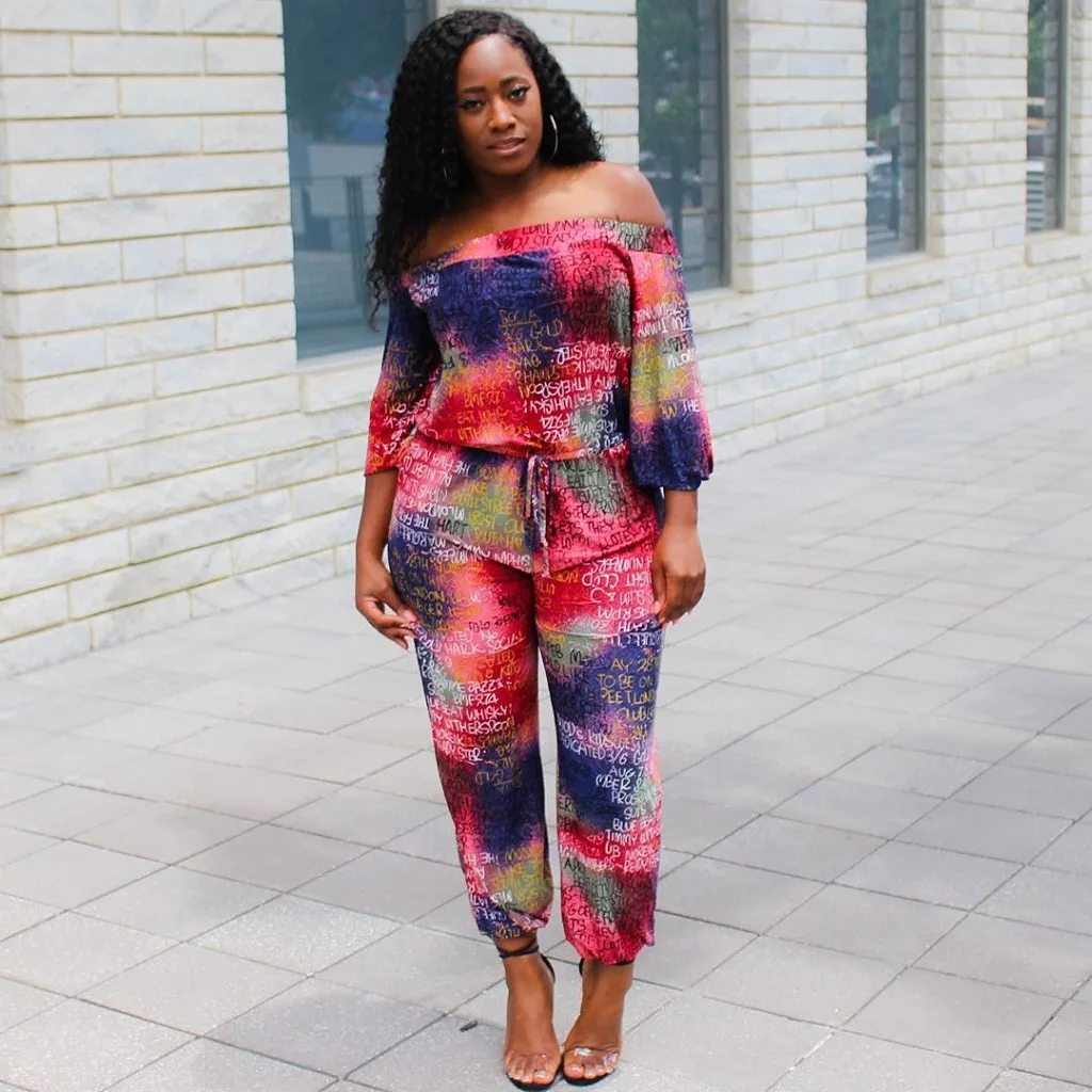 Сексуальный галстук с буквами краситель плюс размер комбинезона Женская мода