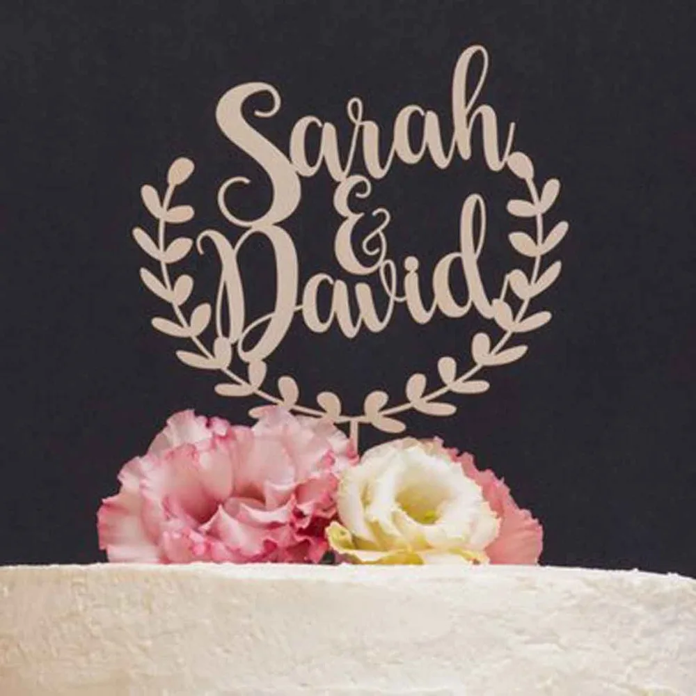 Пользовательский венок деревенский свадебный торт Топпер деревянное украшение