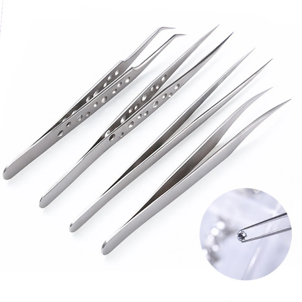 

Professional 4 types Stainless Steel Anti Static Tweezers Nail Beads Picking Tools Eyelash Extension Nipper