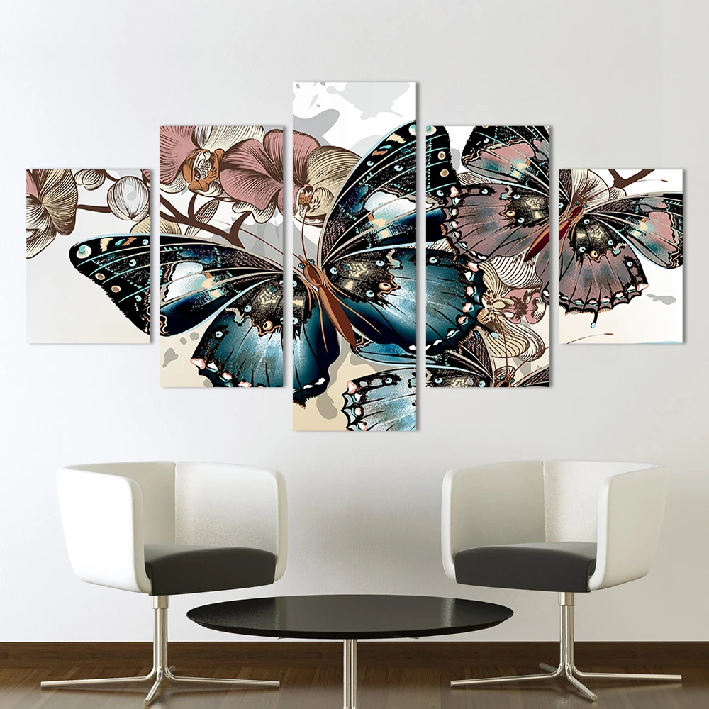 Decorative pictures Canvas Paintings 5 Pieces Butterfly Flowers Animal Poster prints for Living Room Home Decor No Framed | Дом и сад