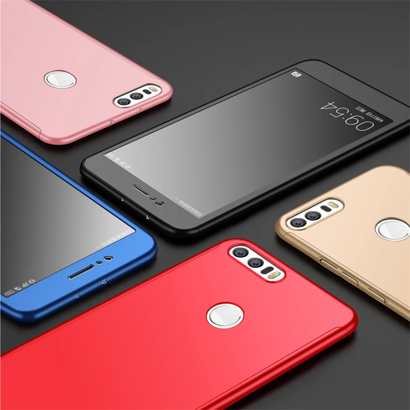 Чехол с полным покрытием на 360 градусов и закаленным стеклом для Huawei Honor 8 9 10 Lite 5X 6X