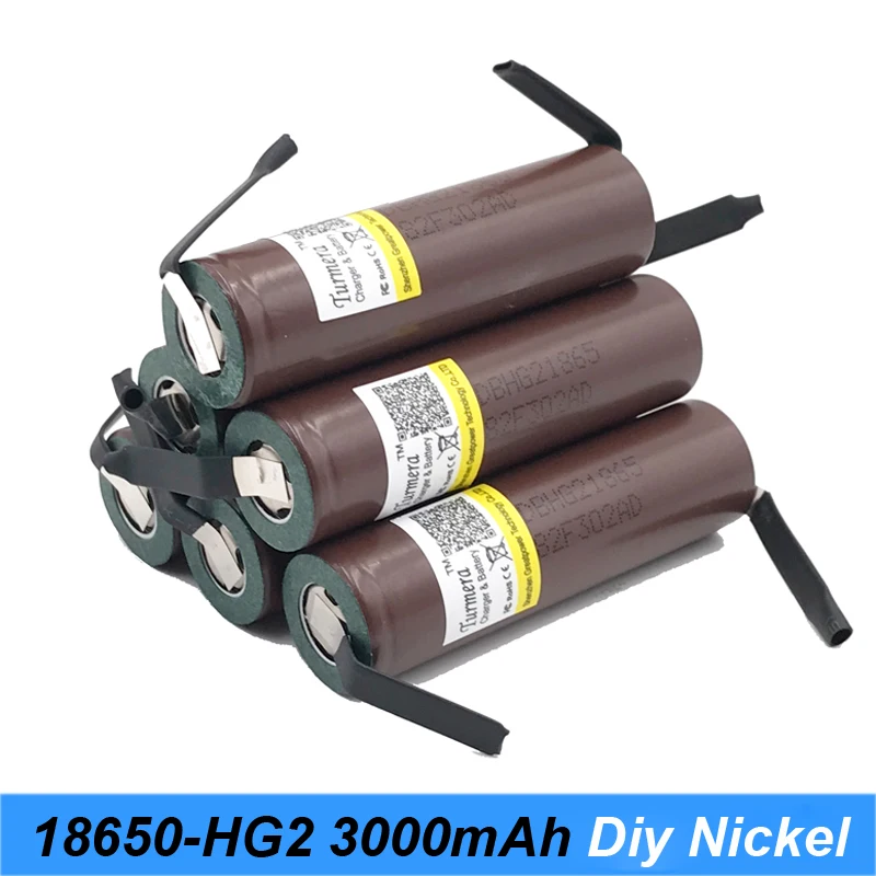 Аккумулятор 18650 HG2 3000mAh с полосками, припаянные батареи для отверток 30A высокий ток+ DIY никель inr18650 hg2