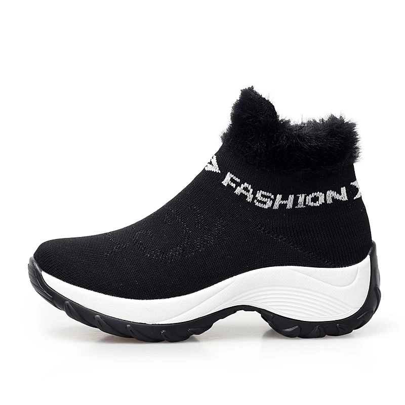 Зимние женские ботинки размера плюс 26 см Ботильоны на платформе с теплым мехом