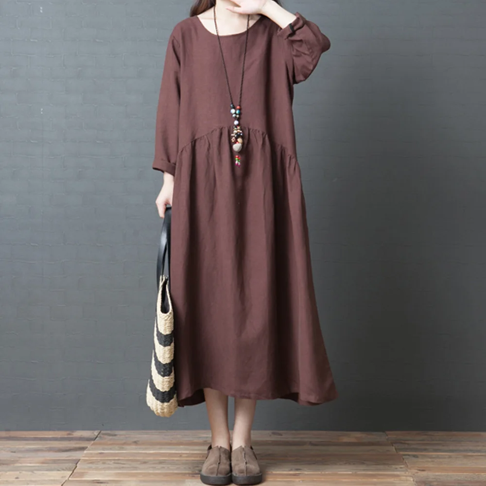 Boho хлопковое льняное платье большие размеры Длинные Макси платья 2020 лето-осень с