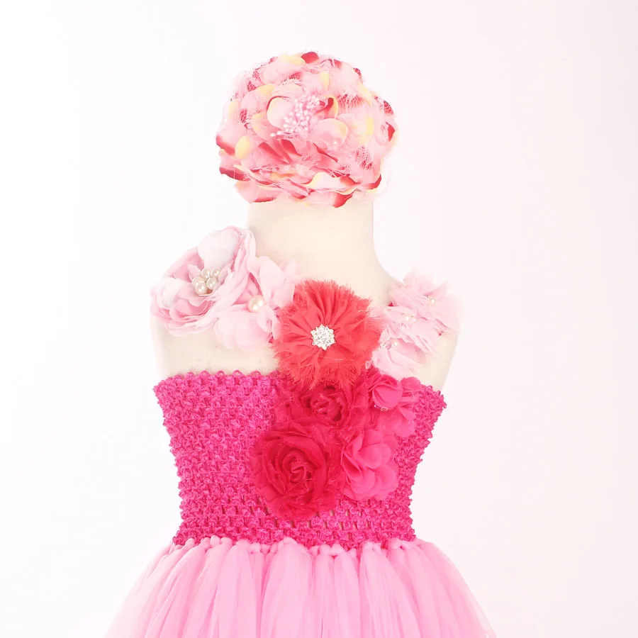 Ярко-розовое платье-пачка с цветочным узором для девочек зажим волос Принцесса