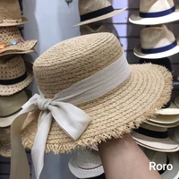 01812 axi new desige summer handmade raffia bowknot long ribbon straw lady fedoras cap women leisure holiday beach hat