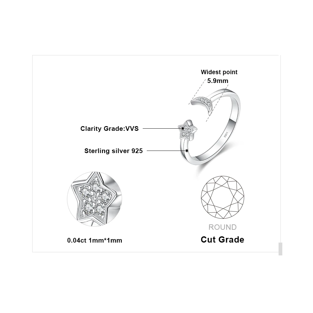 Фото Женское серебряное кольцо с Луной и звездами JewelryPalace, открытое регулируемое кольцо-манжета с кубическим цирконием, 925 пробы №5