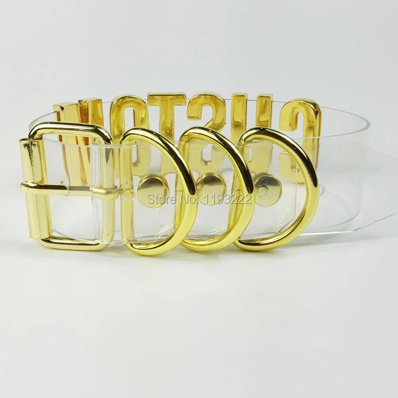 Ошейник для косплея ручной работы из чистого ПВХ золотистый чокер с надписью и