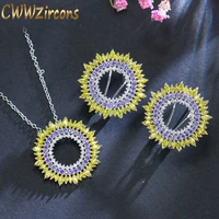 cwwzircons top quality gorgeous yellow purple cubic zirconia stones round women hot summer earrings necklace jewelry sets t093
