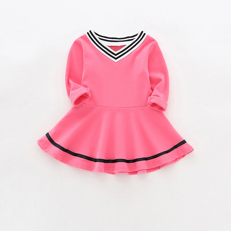 Осенне-весеннее Хлопковое платье для девочек в полоску с v-образным вырезом