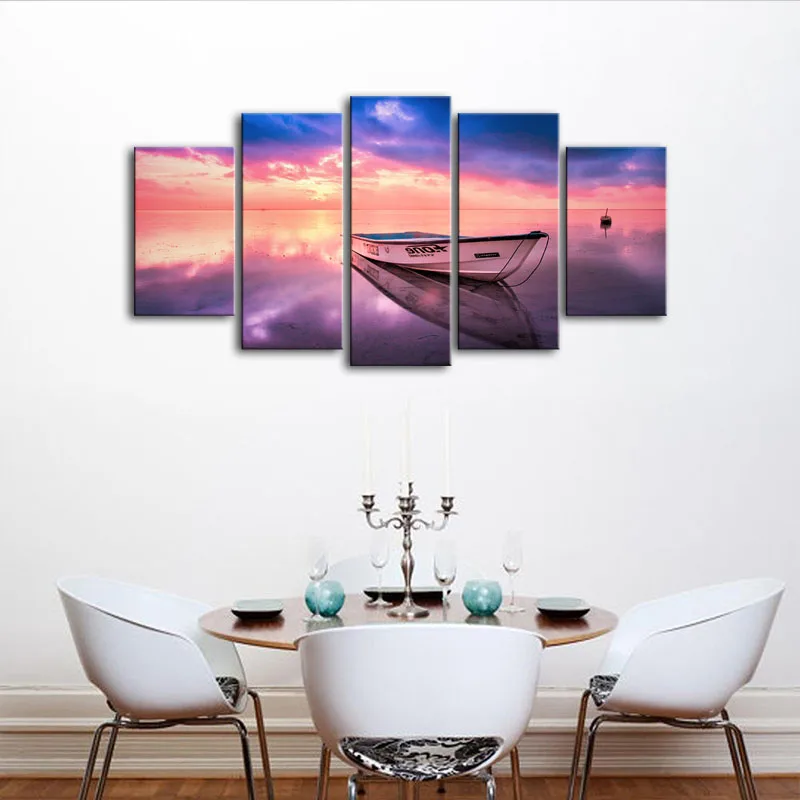 Холст стены Книги по искусству модульная Pictures Home Decor 5 панелей отражение лодка