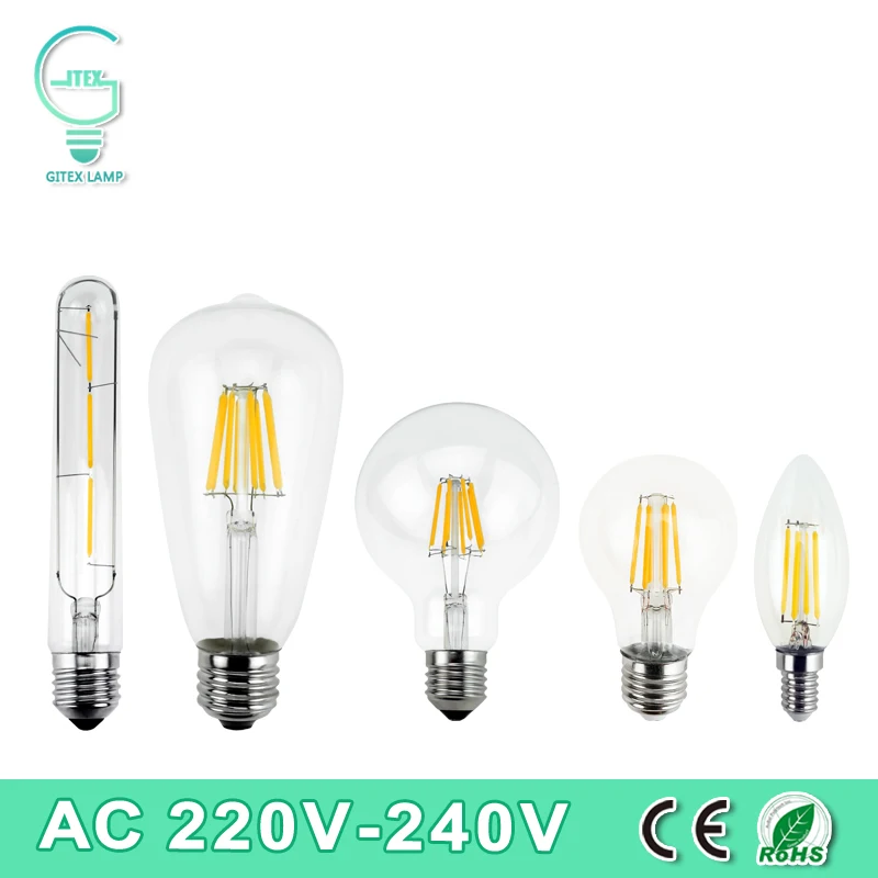 Винтаж Ретро светодиодные лампы Эдисона E27 E14 LED накаливания Light 220 В 240 2 Вт 4 6 8