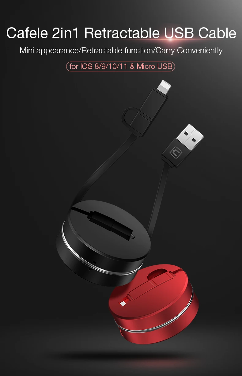 CAFELE usb зарядный кабель для iphone 8 Pin Micro USB кабель для samsung huawei Xiaomi телефонов 2 в 1 Выдвижной Мини милый кабель
