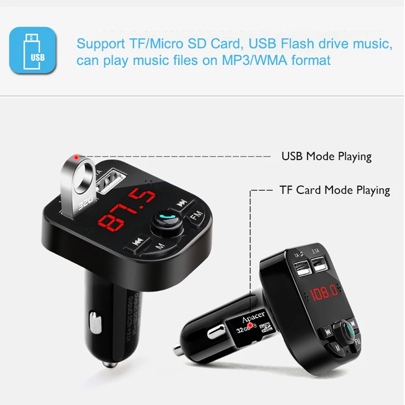 Cherie USB Автомобильное зарядное устройство 3.1A Bluetooth fm передатчик для iPhone X Xiaomi samsung