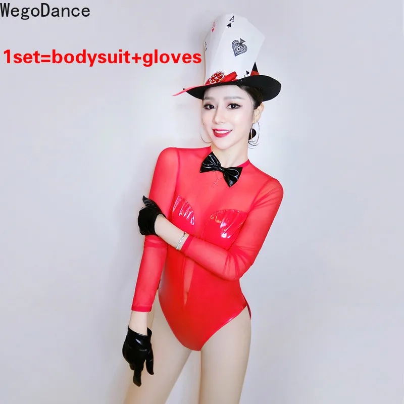 Женская Одежда для танцев Gogo прозрачное боди из искусственной кожи сетчатый