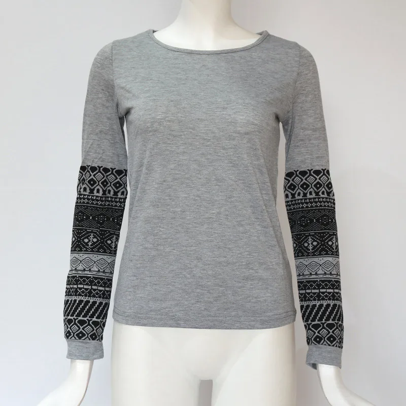 Женские Осенние футболки с круглым вырезом и длинными рукавами облегающий