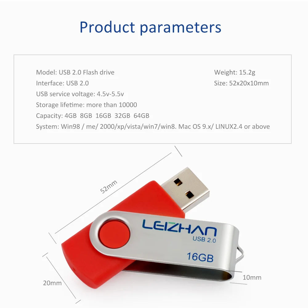 

LEIZHAN Real Capacity USB Flash Drive 4G 8GB 16GB 32GB 64G Memory Stick Tablet Computer U Disk Thumb Drive Pendrive Pen Drive